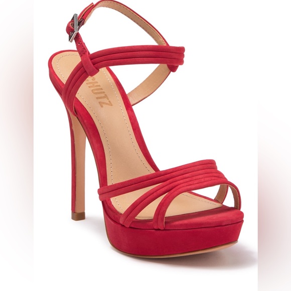 NEW • Schutz • Bogga Strap Suede Sandal Pumps (Red) - Picture 8 of 8